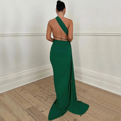 Fashion Sexy Cut Out Backless Maxi Dress Club Party Elegant Outfits Sleeveless Halter Asymmetrical Slit Dresses