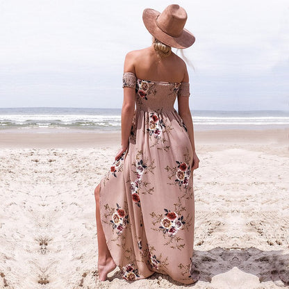 vmtvr Boho style long dress women Off shoulder beach summer dresses Floral print Vintage chiffon white maxi dress vestidos de festa