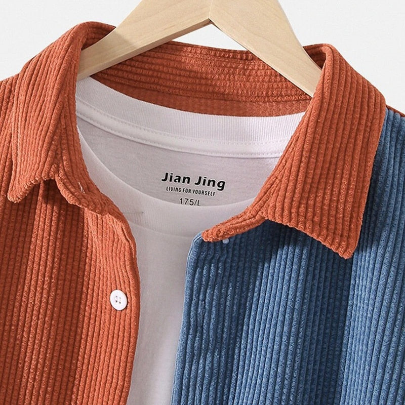 jiaabc Men Shirt Casual Patchwork Lapel Turn Down Button Long Sleeve Shirt Streetwear Leisure Luxury Clothing