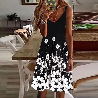 vmtvr Vintage Dresses For Women Summer Casual Sexy Sleeveless Loose Floral Print Dress Women Beach Mini Sundress Robe Female