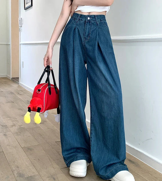 vmtvr Women 2024 Summer Autumn Wide Leg Denim Pant Trousers Streetwear Straight High Waist Jeans Loose Boyfriend Jeans Ladies