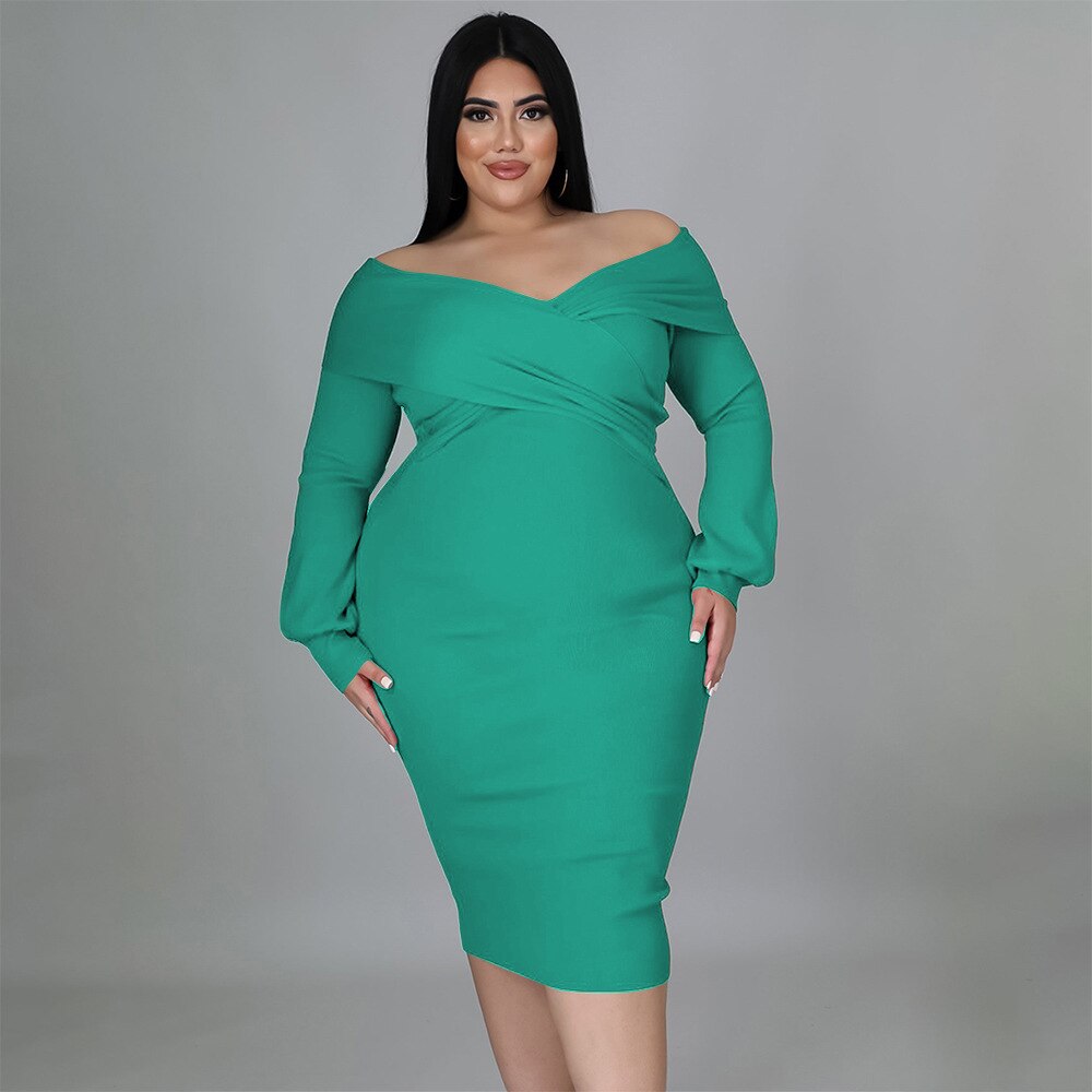 vmtvr - Elegante Sexy Backless Long Sleeve Plus Size Dress Chic Off Shoulder Party Evening Dress Vestidos De Mujer Elegantes Para Fiesta