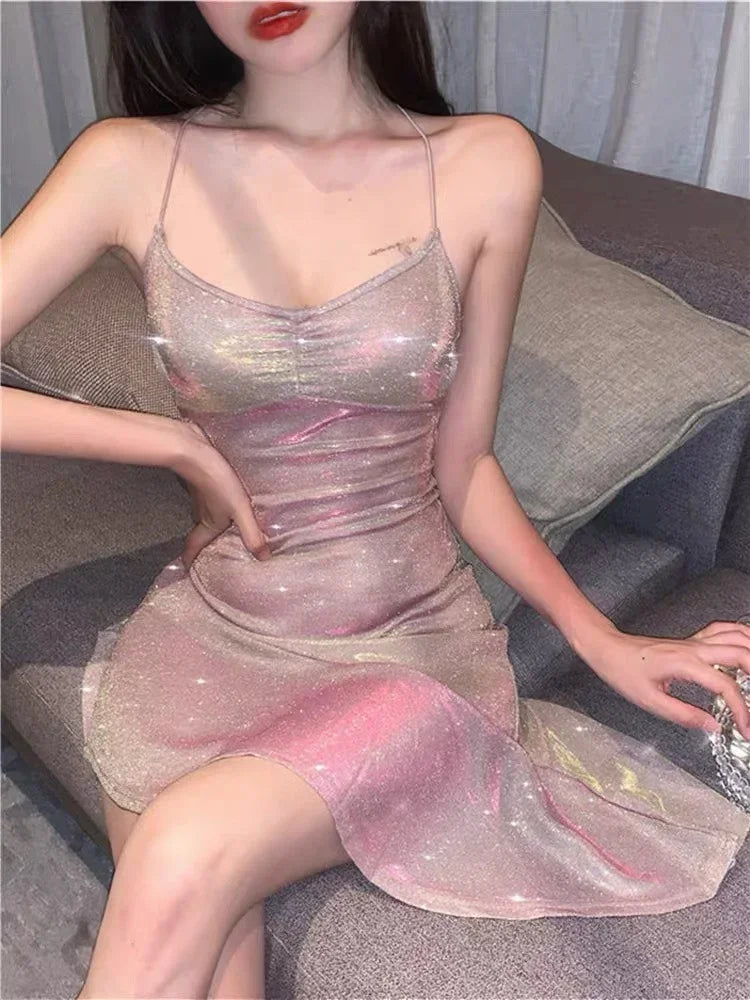 vmtvr Sequin Bodycon Slip Dress Woman Sexy Backless Birthday Party Club Star Outfits for Women Summer Dress 2024 Off Shoulder