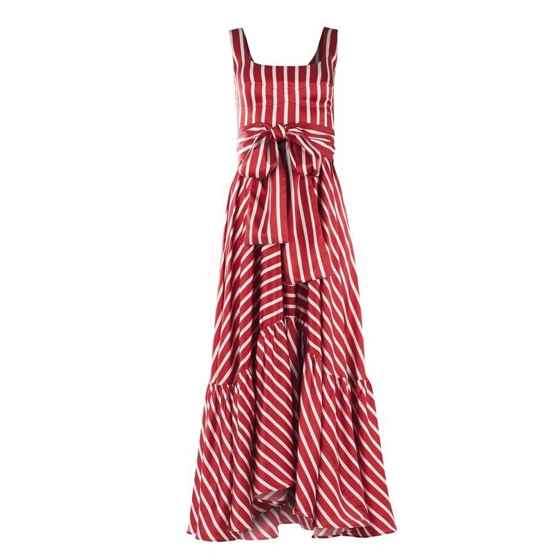 vmtvr Women Dress Striped 2024 summer beach dress Bohemia Dress Sexy Long Maxi Dresses Bow Lace Up Ruffles Long Summer Dress