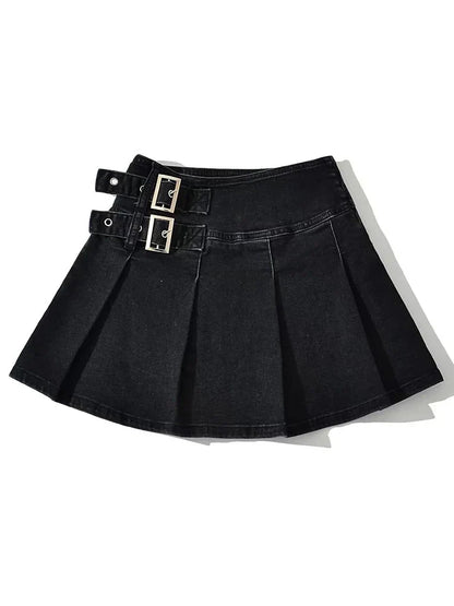 vmtvr Summer New TARUXY Denim Y2k Skirt with Pleats and Belt 90s E-girl Korean Skirts For Women High Street Jeans Short Bottom