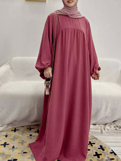 vmtvr Plain Abaya Muslim Long Dress for Women Ramadan Eid Balloon Sleeve Islamic Jilbab African Dresses Dubai Turkish Modesty  Kaftan