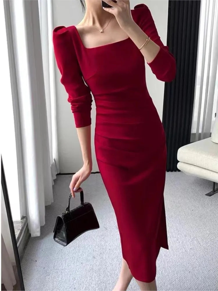 vmtvr Party Dresses Women Long Sleeve Streetwear French Style Dress Office Lady Solid Midi Zipper New Autumn Vestidos Female Mujers