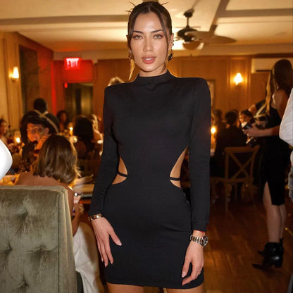 vmtvr Sexy Backless Bandage Mini Dress Elegant Outfits for Women Party Club Long Sleeve Bodycon Dresses In Black Vestido