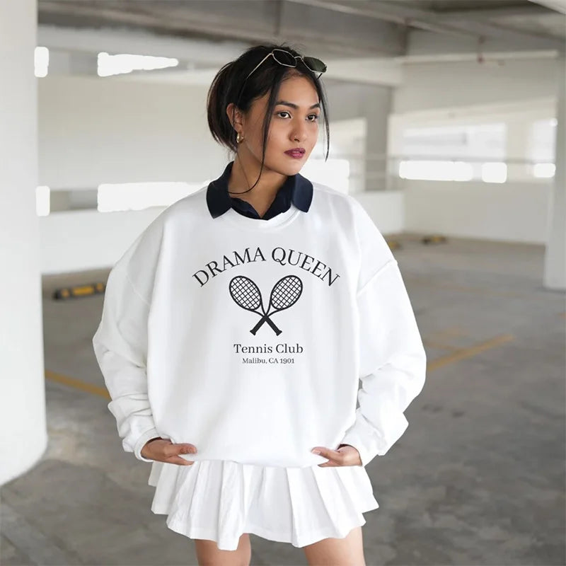 -Retro sports style outfit streetwear 90s fashion American Vintage Tennis Club Letters Printed Y2K Sweatshirts Loose Cotton Long Sleeve  Autumn Pullover Street Fashion Jumper