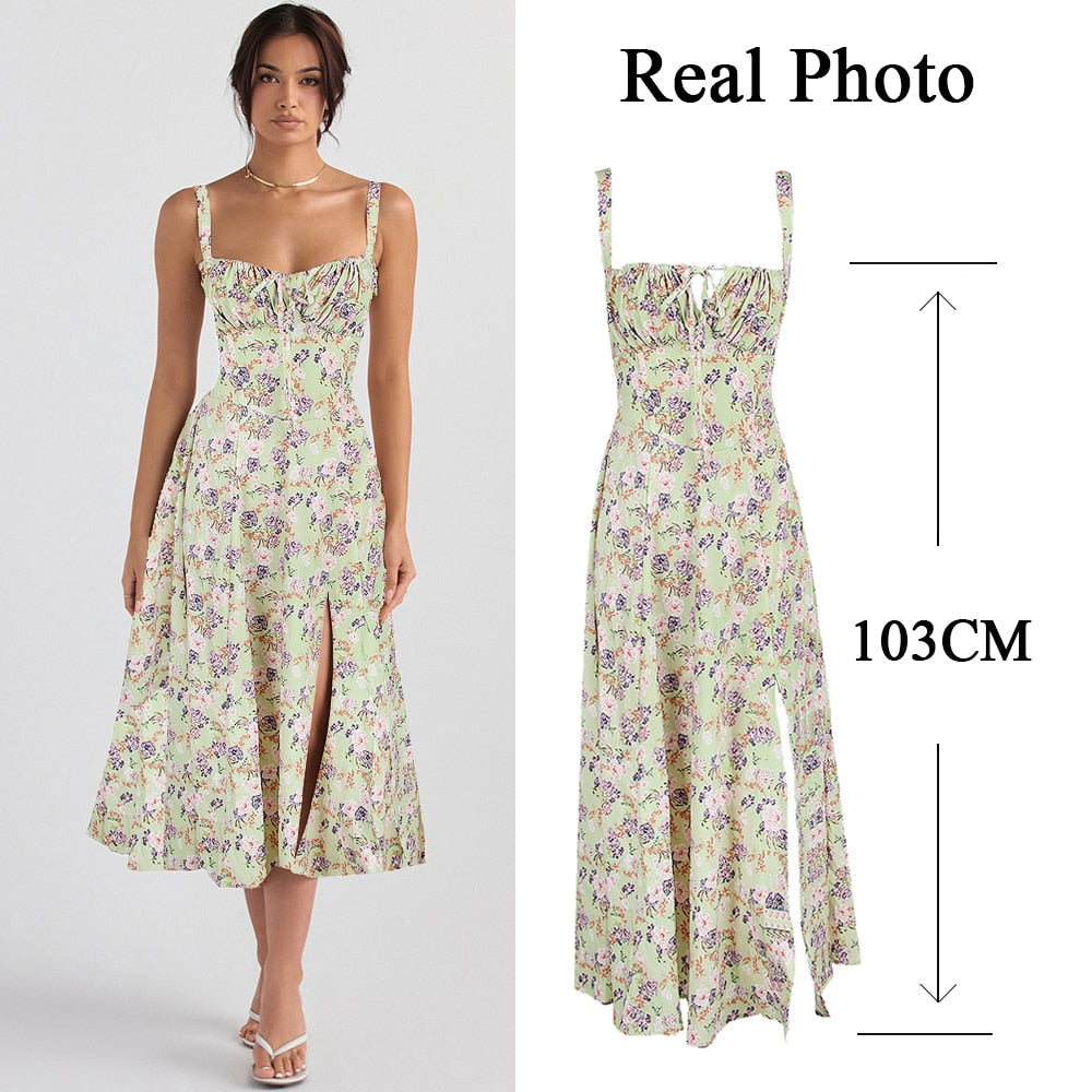 vmtvr - A Line Floral Printing Dress Midi Sexy Dress Prom Club Night Dresses Summer Bodycon Women Party Dress Dress Elegant