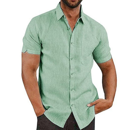 Original Mens Social Shirt Slim Business Formal Shirts For Men Short Sleeve Cotton Linen Shirts Blouses Casual Top Man Clothing