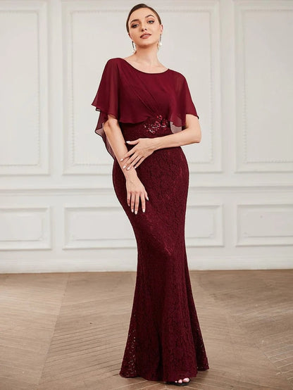 vmtvr - Elegant Evening Dresses 2023 Ever Pretty of Mermaid Ruffles Sleeves A Line V Neck Wedding Prom Dress Robe de Soirée For Women