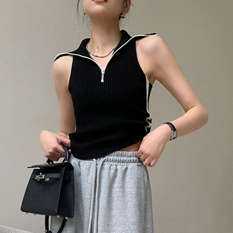 vmtvr Sexy Knit Women Tanks Summer Streetwear Cropped Sleeveless Tops Korean Casual Striped Y2K Elastic Female All Match Camis