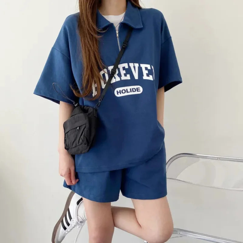 - Oversized Loose Letter Blouses Shorts Sets Female 2 Piece Set Women Outfit Casual Korean Suits Y2k Womens Summer Short Sets