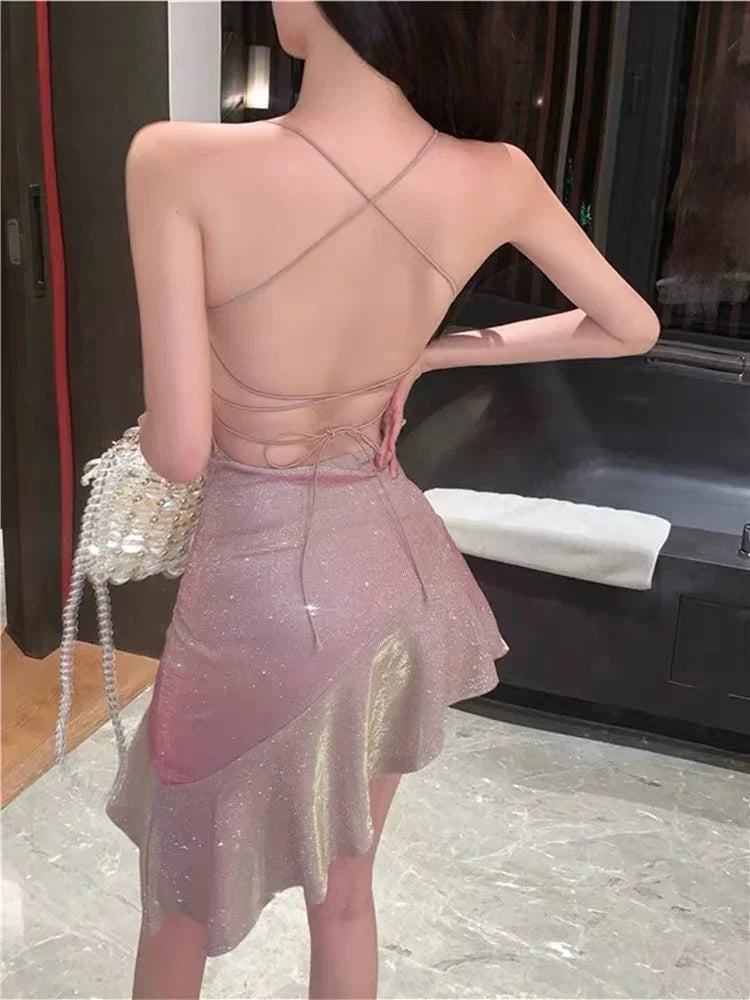 vmtvr Sequin Bodycon Slip Dress Woman Sexy Backless Birthday Party Club Star Outfits for Women Summer Dress 2024 Off Shoulder