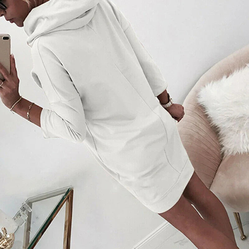 vmtvr Simple Scarf Collar Lace-up Fleece Sweatshirts Dress Female Fall Splicing Mini Dress Casual Women Winter Long Sleeve Hip Dresses