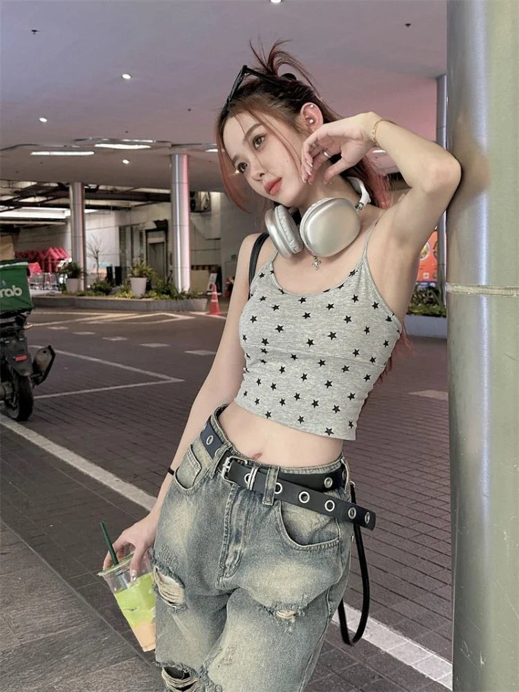 vmtvr Aesthetic Fashion Y2k Streetwear Camisole Japanese Preppy Star Print Tank Tops Summer All Match Grunge Bottoming Tanks Outwear