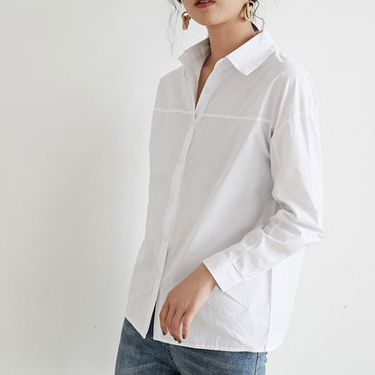 Cotton White Casual Women's Blouse  New Autumn Turn-Down Collar Female Blouse Tops Basic Workwear Office Shirts