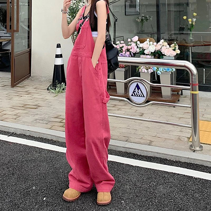 vmtvr Women Denim Overalls Korean Casual Big Pocket Loose Jumpsuit Summer Fashion All Match Jeans Female Streetwear Trousers New