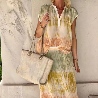 vmtvr Fashion Temperament Printed Party Suit Women V-neck Sleeveless Vest Top with Skirt Two Piece Sets Elegant Summer Holiday Outfits