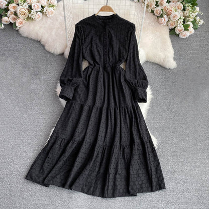 Vintage Elegant Women Summer Embroidery Hollow Out Midi Long Dresses Lady Boho A Line Vestidos Elbise Frocks Vestidos Za