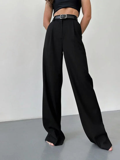 vmtvr Autumn Office Ladies Trousers Women High Waist Pants Pockets Female Summer Pleated Wide Leg  Solid OL Pants Women