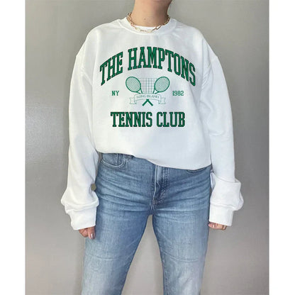 -Retro sports style outfit streetwear 90s fashion The Hamptons Tennis Club 1982 Vintage Printing American Fashion Women Sweaters Loose Cotton Autumn Thick Pullover Sweatshirts