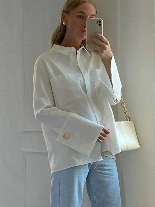 vmtvr Summer Autumn Women Solid White Elegant Long Sleeve Shirt Ladies Loose Blouse For Woman