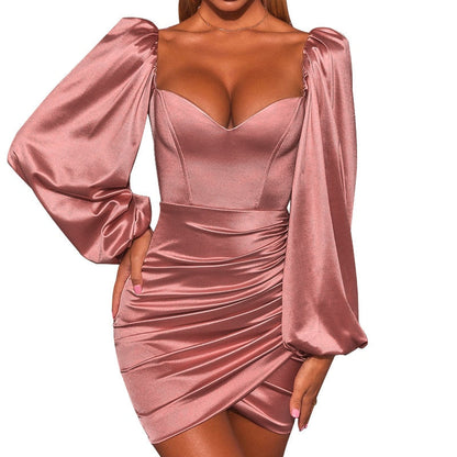 Party Dresses For Women Outfits New Slip Satin Dress Long Sleeve Sexy Evening Dresses Backless Tube Top Pleated Sequins Party Dresses for Women Summer Dress