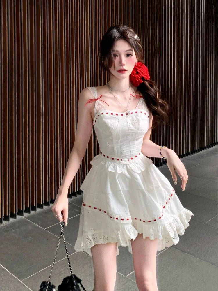 Beach Style Y2k Mini Dress Women Casual Sleeveless Strap Dress Even Party Clothing Korean Fashion Elegant Summer 2024