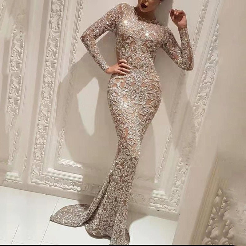 vmtvr Long Sleeve Sequin Sexy Evening Dress