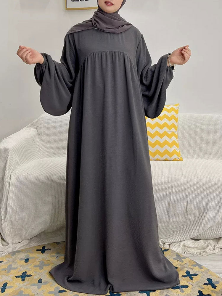 vmtvr Plain Abaya Muslim Long Dress for Women Ramadan Eid Balloon Sleeve Islamic Jilbab African Dresses Dubai Turkish Modesty  Kaftan