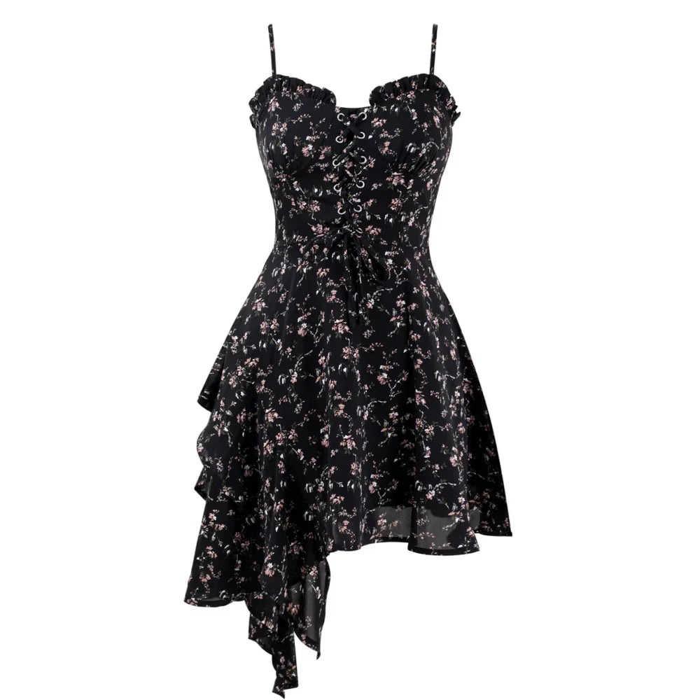 vmtvr  -  Summer Dress New in Dresses Long Dress Women's Dress Dark Allure Niche Irregular Floral Halter Dress Sexy Girl Spring and Summer