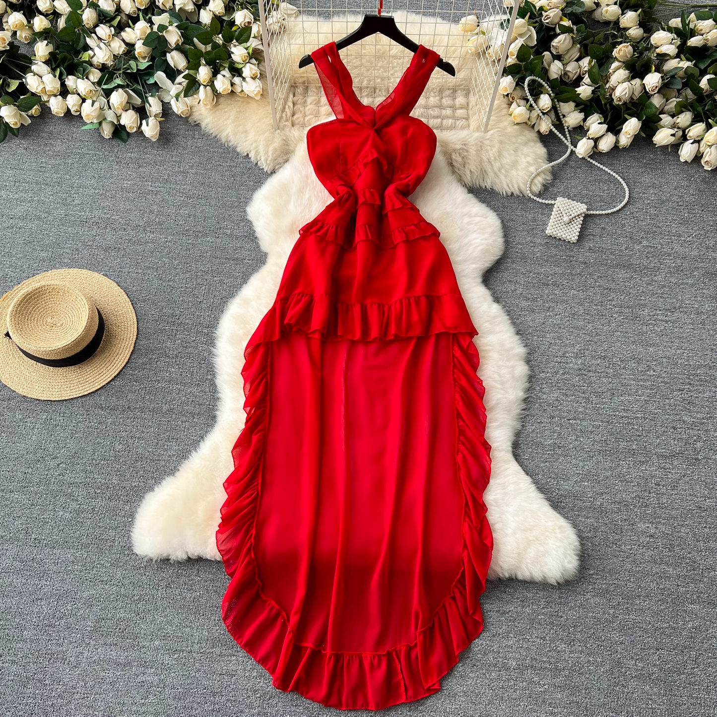 - women's summer red dress GEU1099