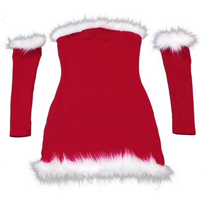 - Christmas limited plush trim tube top dress GEU879