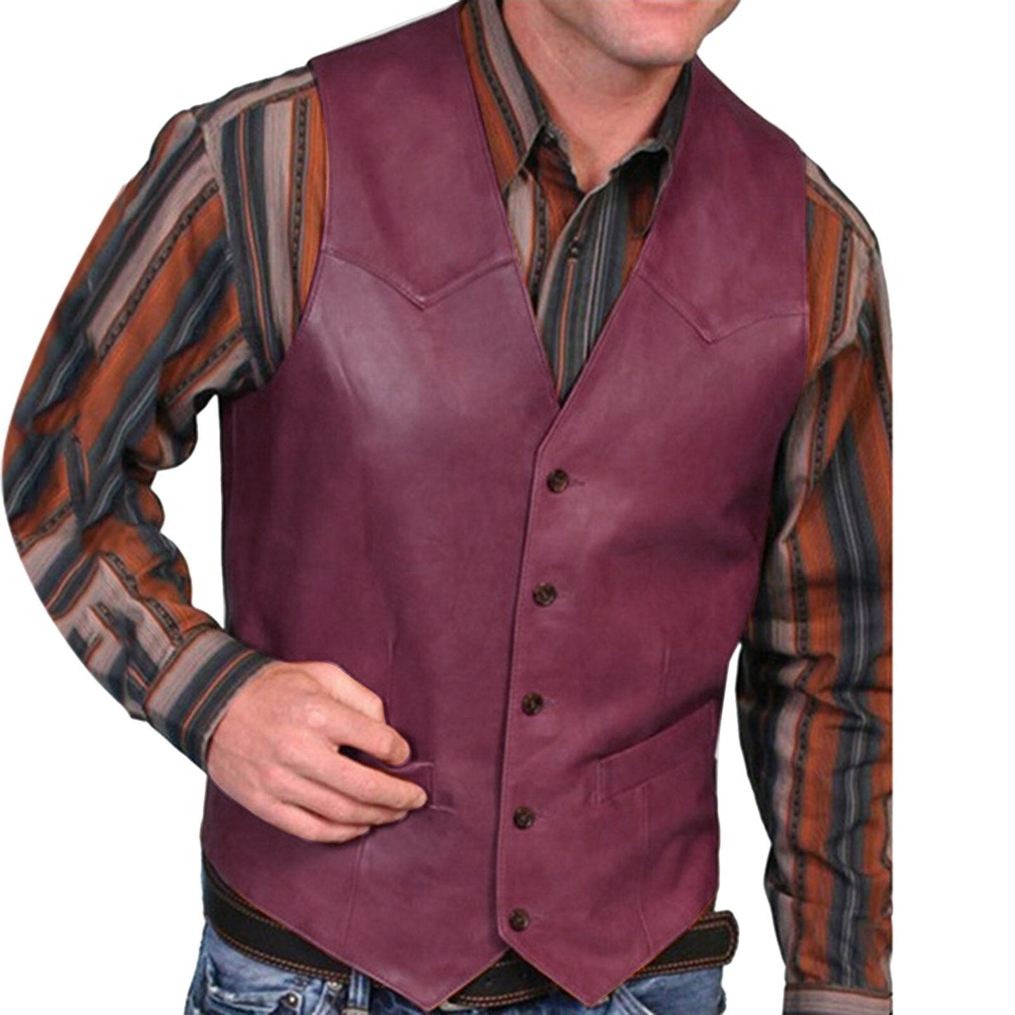 jiaabc Men's Vest Retro V-neck Solid Color Pocket With Button Leather Vest For Male Casual Business Wear Tops Autumn Men v-neck Vest