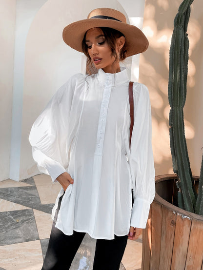 Oversize Pullover Blue Blouse With Lantern Sleeve Plus Size Chiffon Women Shirt  Autumn Loose Fit Fashion Outfit