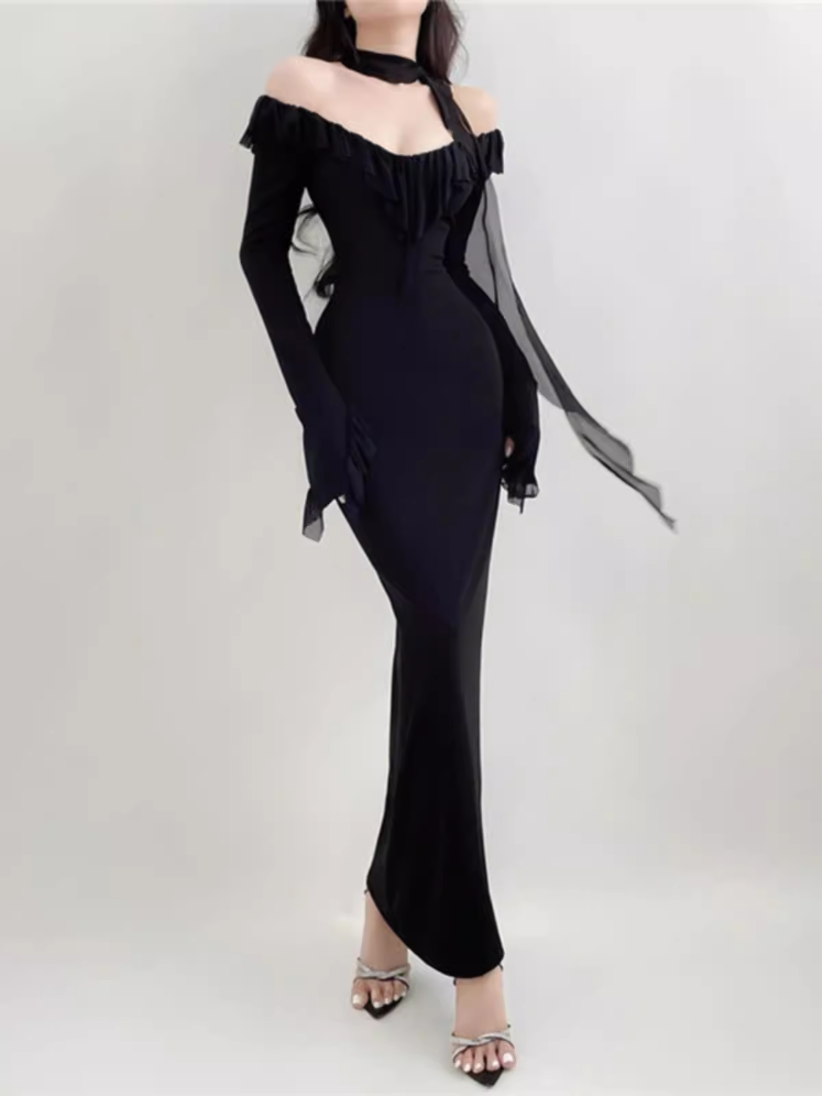 - Sexy Black Long Dress GEU1518