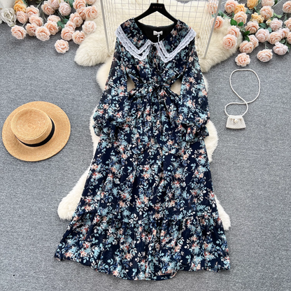 - women's doll collar floral dress GEU517