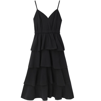 - Summer black v-neck suspender dress  GEU1257