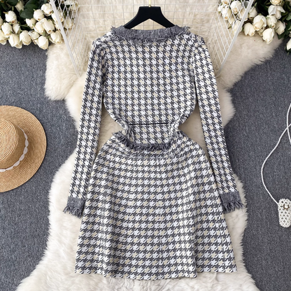 vmtvr- Women's high-end plaid knitted dress in autumn and winter GEU445