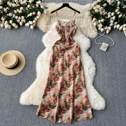 - New style chic suspender printed dress for summer GEU1090