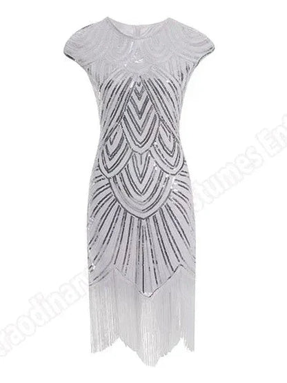 Women 1920s Flapper Dress Great Gatsby Dress V-Neck Sleeve Sequin Fringe Party Midi Dress Vestido Summer Women Dress