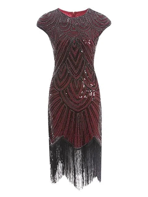 Women 1920s Flapper Dress Great Gatsby Dress V-Neck Sleeve Sequin Fringe Party Midi Dress Vestido Summer Women Dress