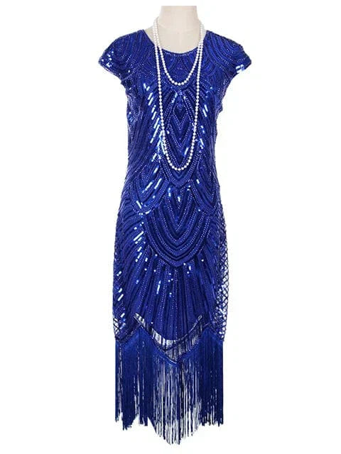 Women 1920s Flapper Dress Great Gatsby Dress V-Neck Sleeve Sequin Fringe Party Midi Dress Vestido Summer Women Dress