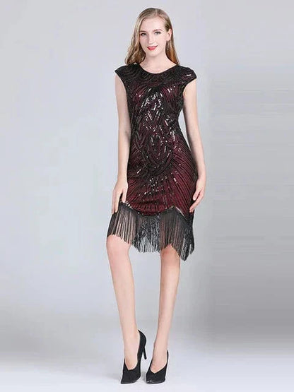 Women 1920s Flapper Dress Great Gatsby Dress V-Neck Sleeve Sequin Fringe Party Midi Dress Vestido Summer Women Dress