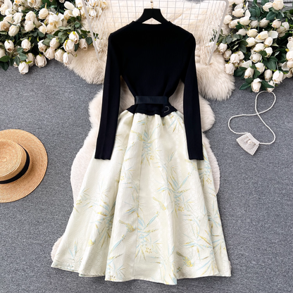 vmtvr- Autumn and winter knitted splicing jacquard puffy dress GEU533