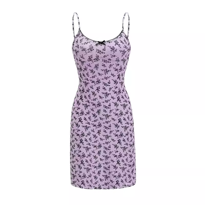 - women's summer purple floral suspender dress  GEU1347