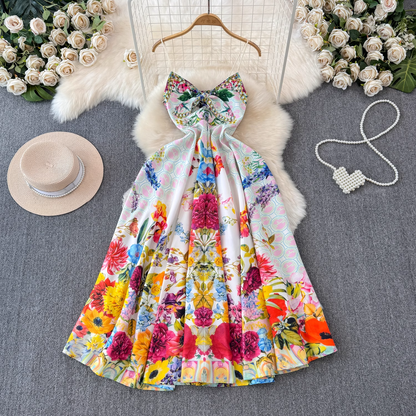 - Colorful floral suspender seaside vacation dress  GEU1424