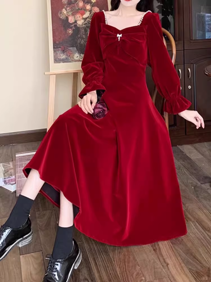 - red velvet dress autumn and winter GEU712